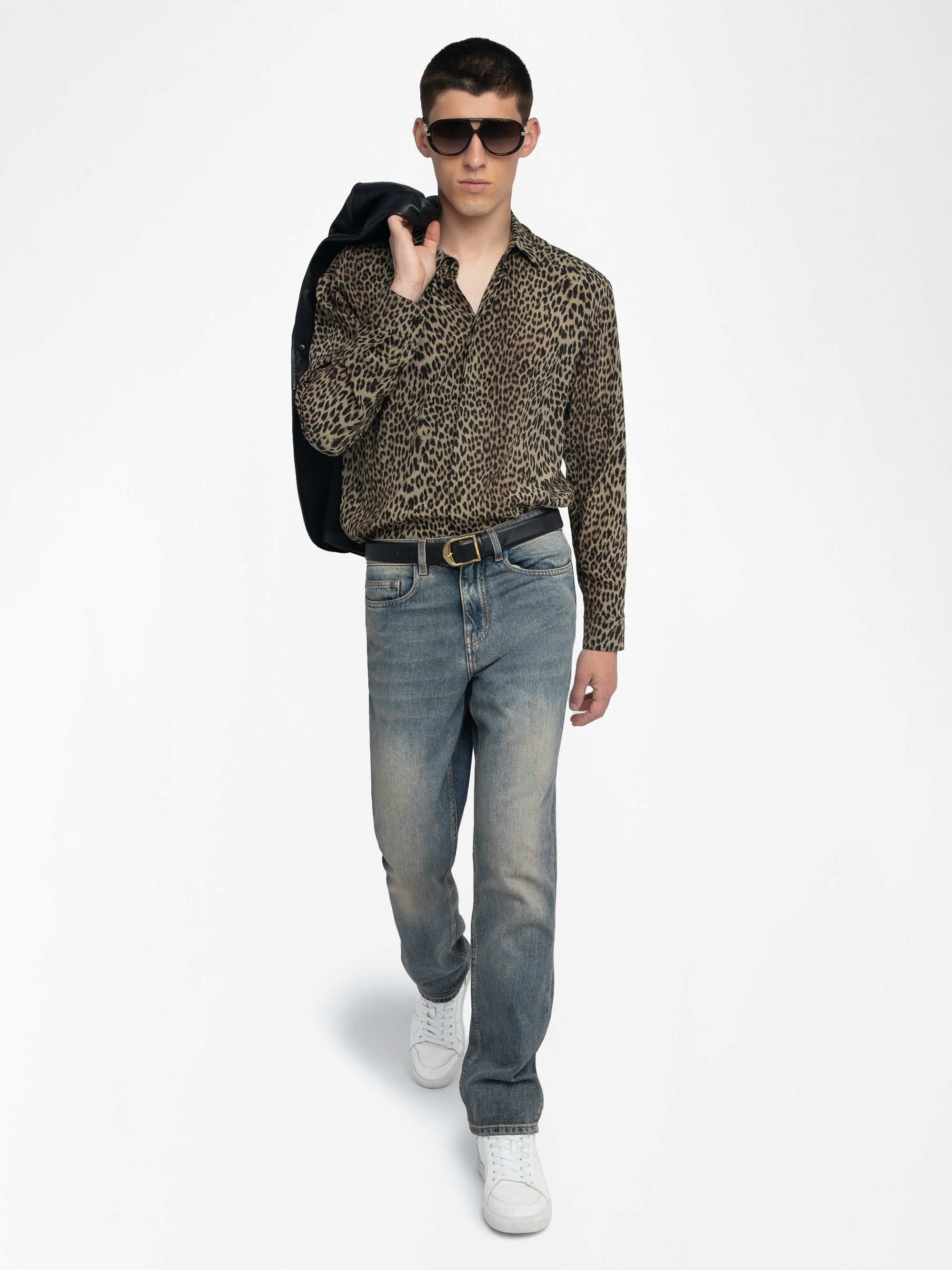 Tyric Shirt - Viscose shirt with leopard print, long sleeves and button fastening.
